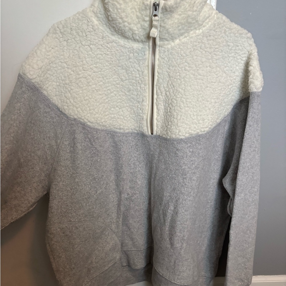 Aerie Gray and Cream Quarter Zip Sweater